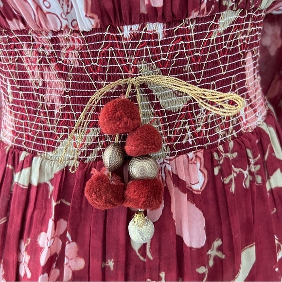 Alicia Bell Floral Beaded Tassel Tie Mini Dress Red Small - Picture 4 of 12